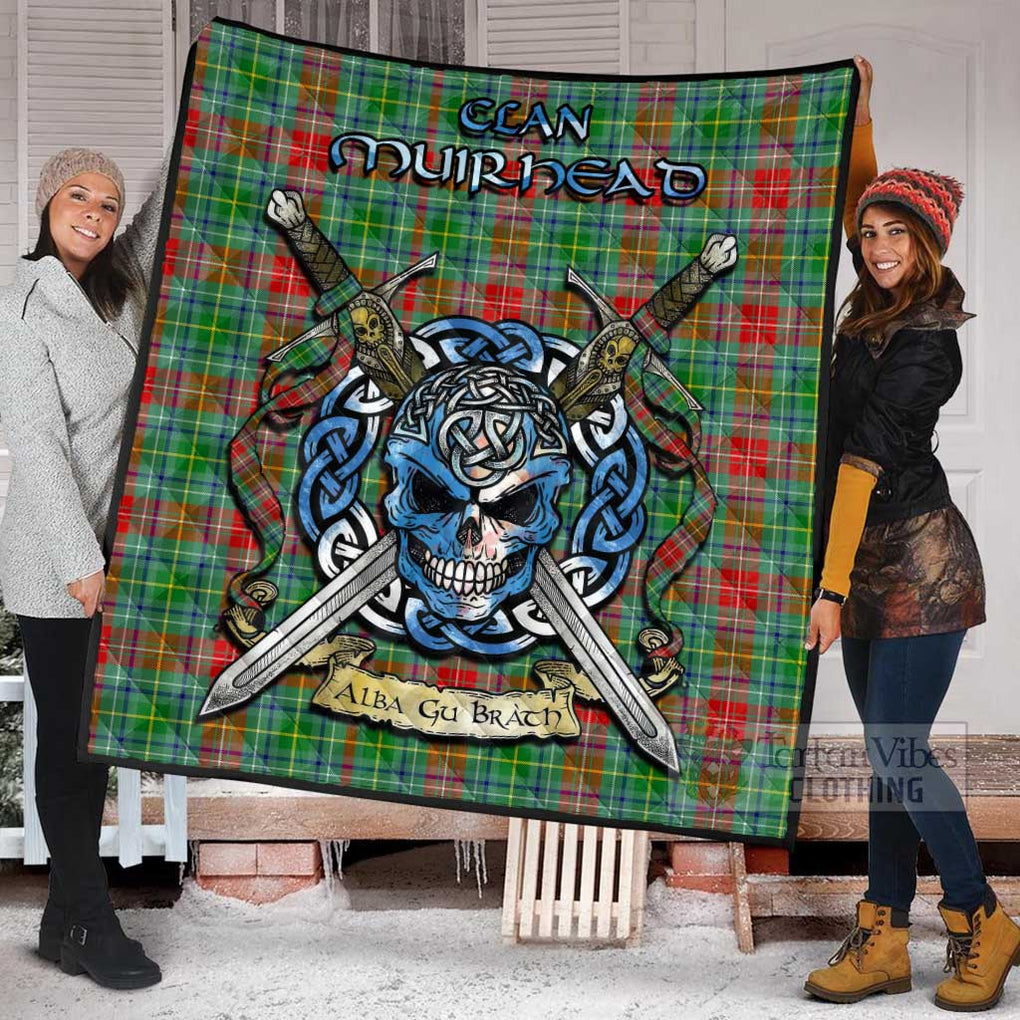 Tartan Vibes Clothing Muirhead Tartan Quilt with Celtic Skull Alba Gu Brath Style