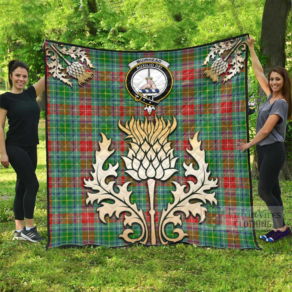 Tartan Vibes Clothing Muirhead Tartan Quilt with Family Crest and Golden Thistle Style