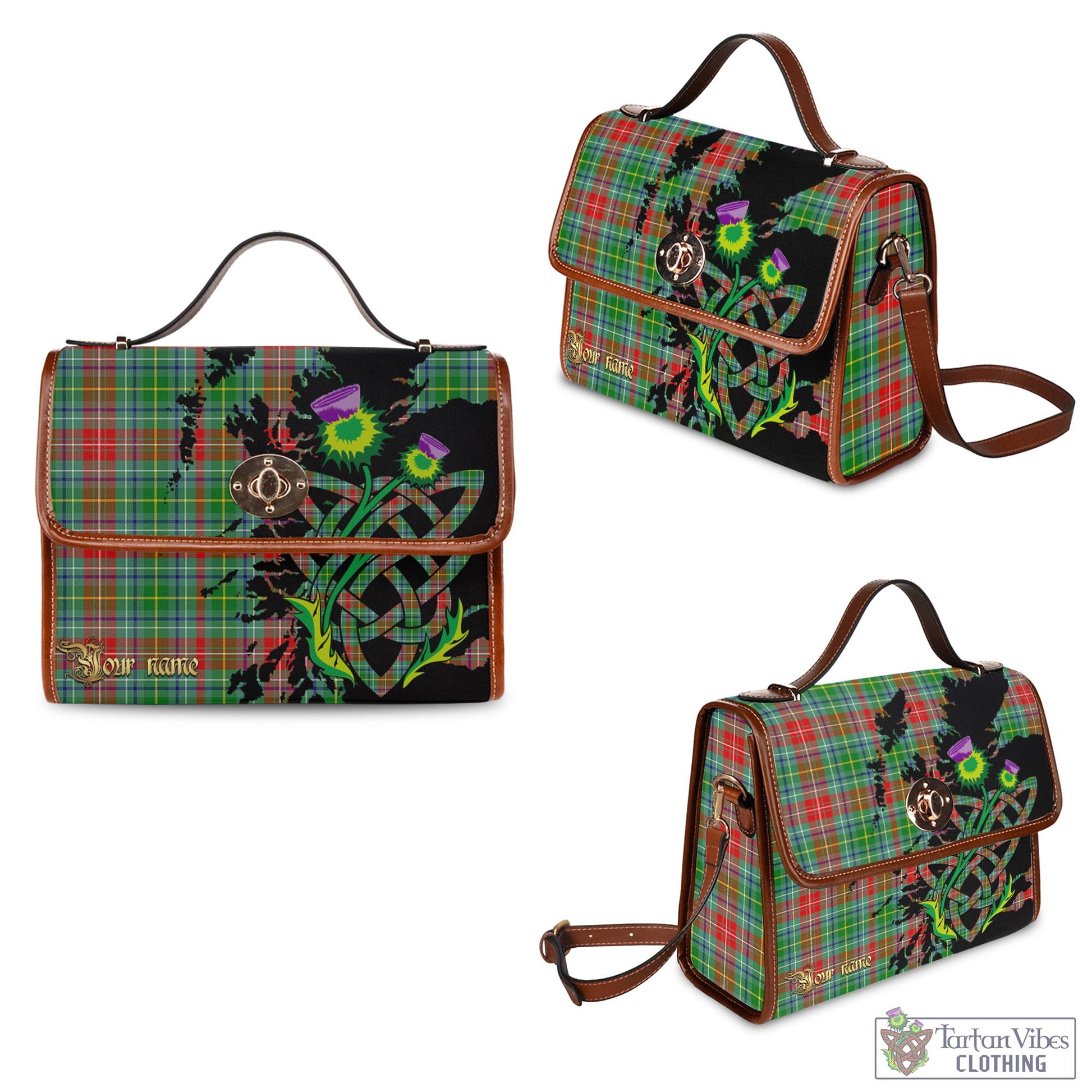 Tartan Vibes Clothing Muirhead Tartan Waterproof Canvas Bag with Scotland Map and Thistle Celtic Accents