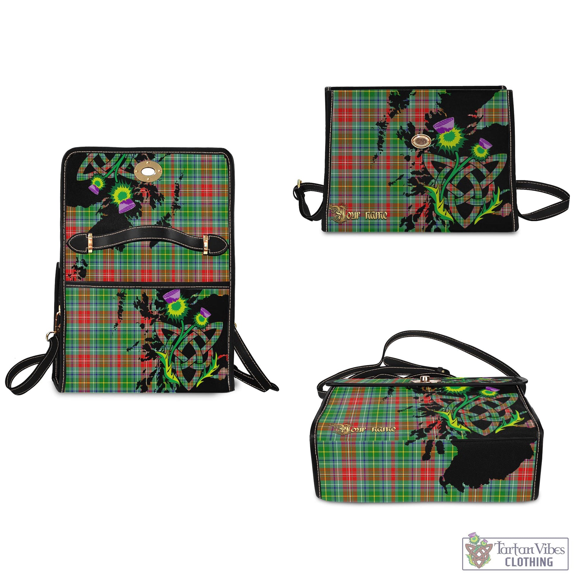 Tartan Vibes Clothing Muirhead Tartan Waterproof Canvas Bag with Scotland Map and Thistle Celtic Accents