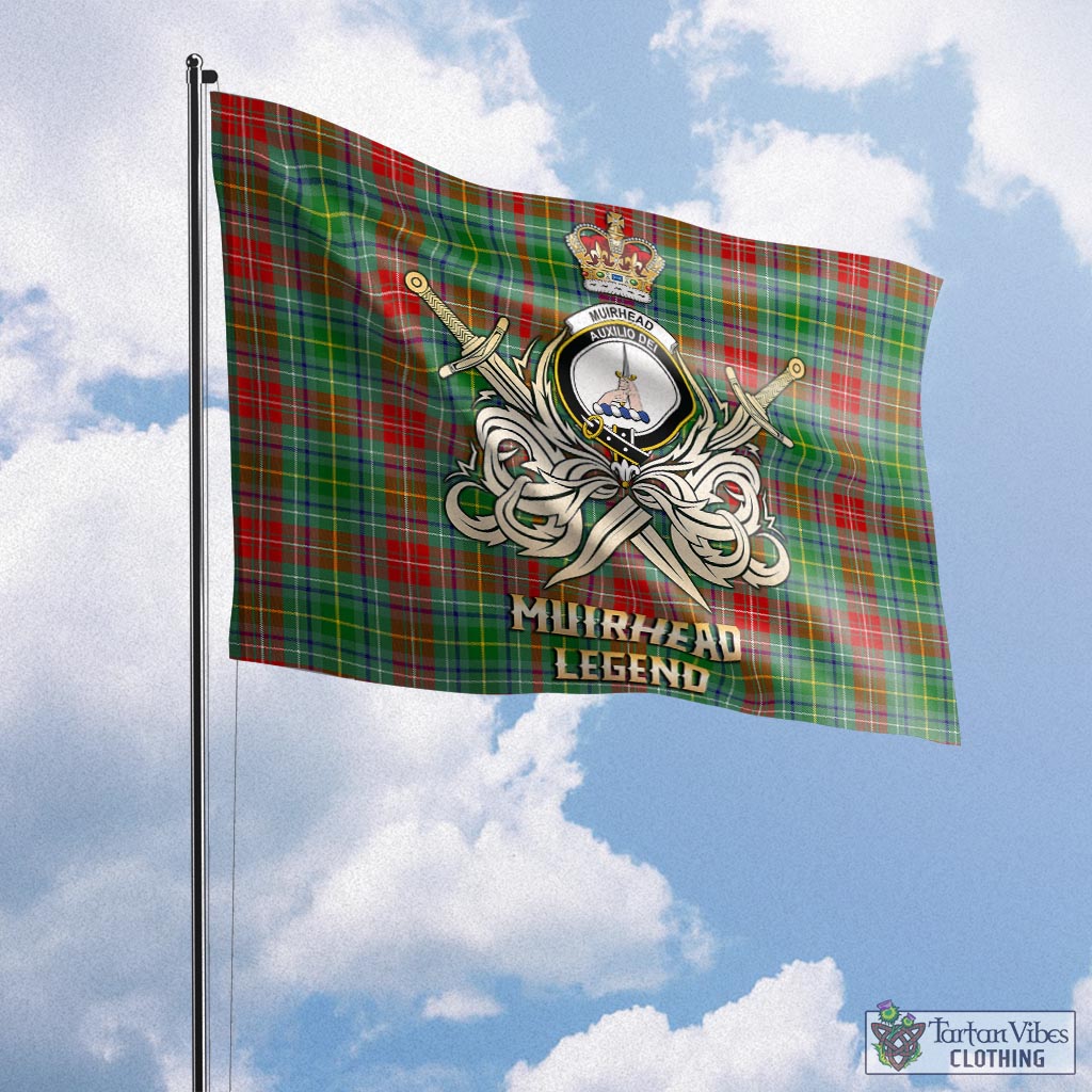 Tartan Vibes Clothing Muirhead Tartan Flag with Clan Crest and the Golden Sword of Courageous Legacy