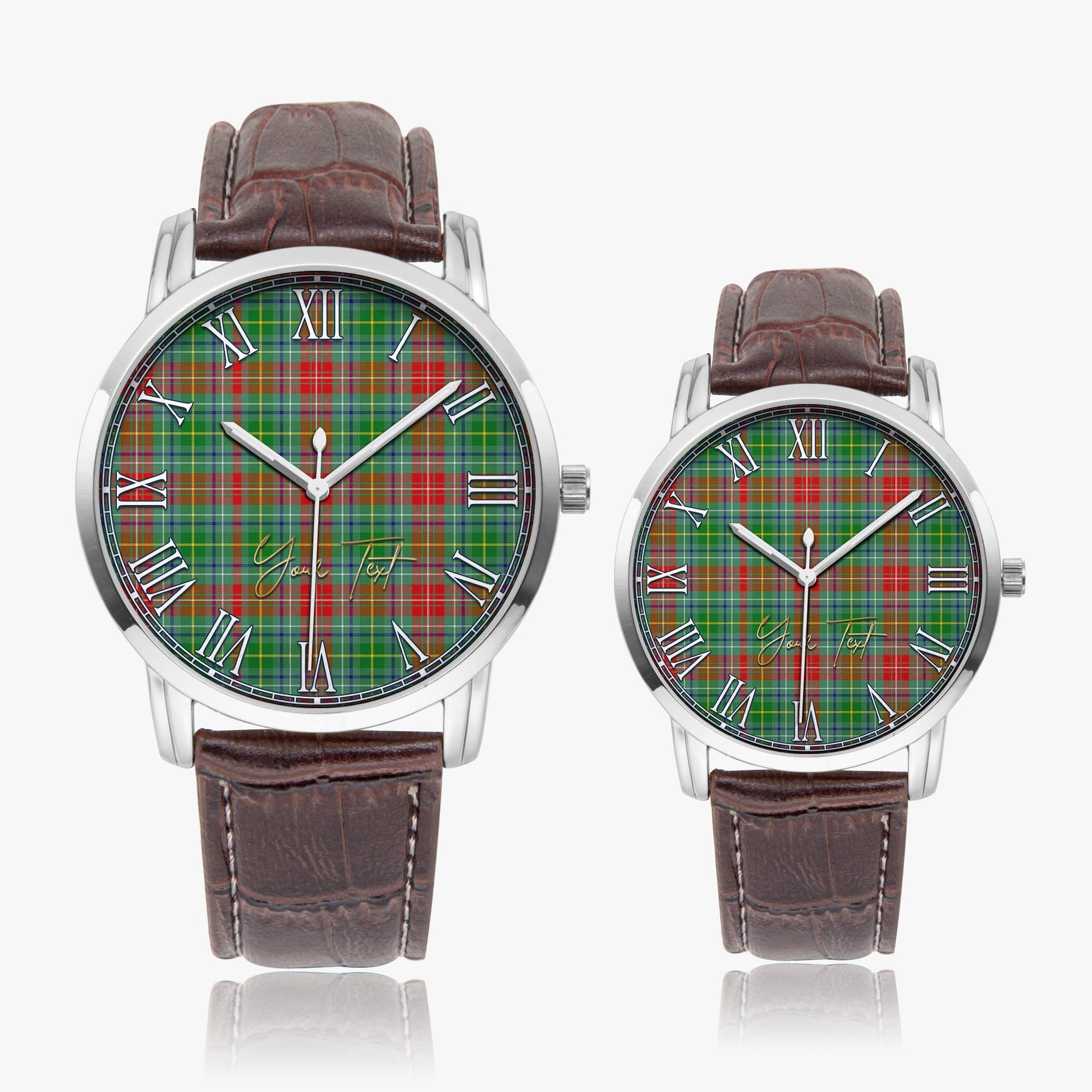 Muirhead Tartan Personalized Your Text Leather Trap Quartz Watch Wide Type Silver Case With Brown Leather Strap - Tartanvibesclothing