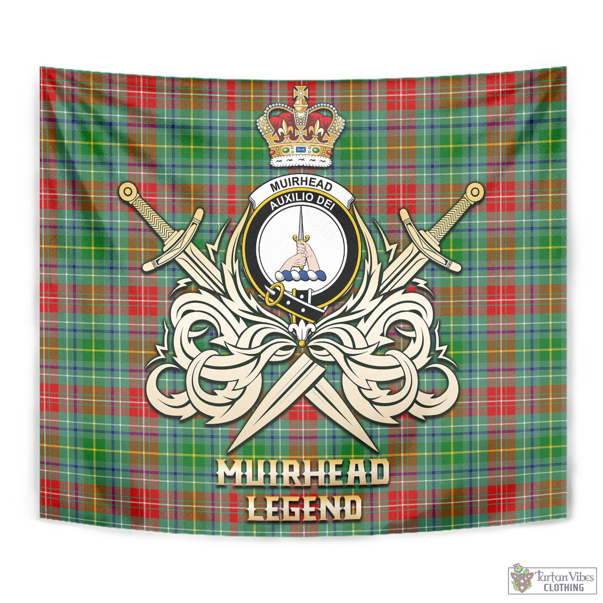 Tartan Vibes Clothing Muirhead Tartan Tapestry with Clan Crest and the Golden Sword of Courageous Legacy