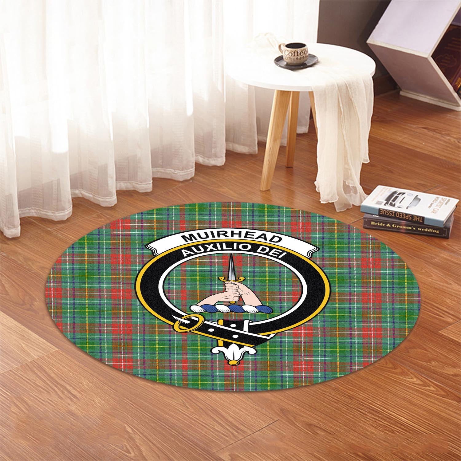 muirhead-tartan-round-rug-with-family-crest