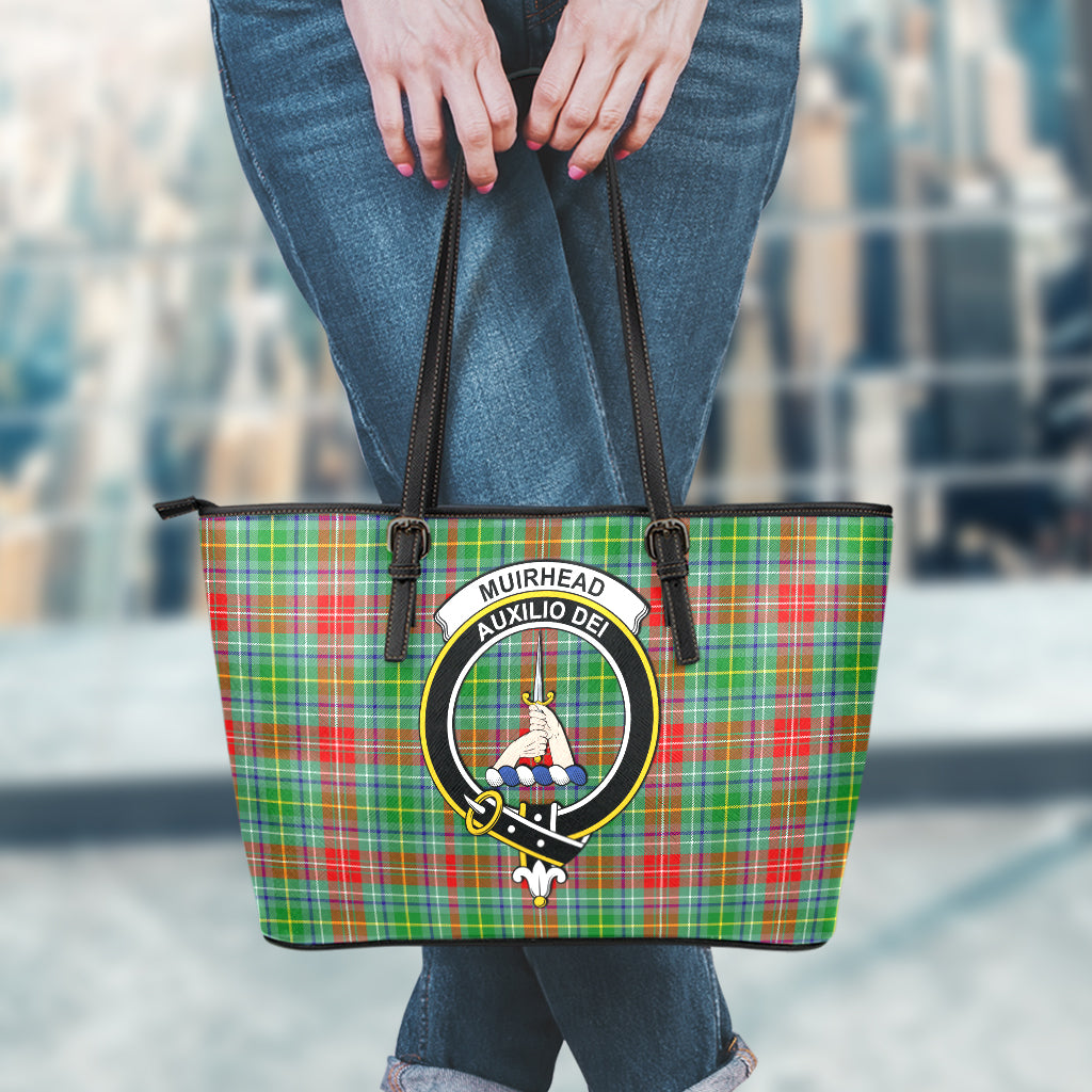 Muirhead Tartan Leather Tote Bag with Family Crest - Tartan Vibes Clothing