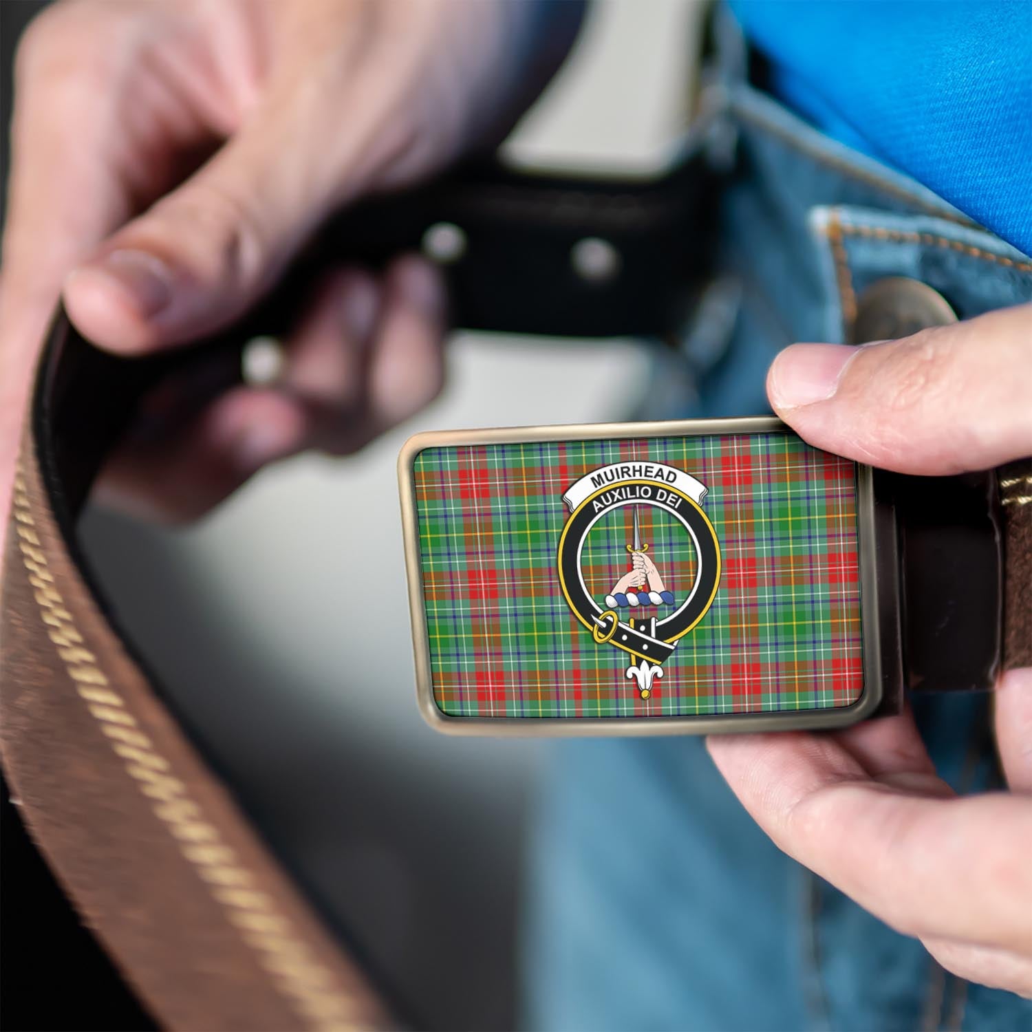 Muirhead Tartan Belt Buckles with Family Crest - Tartan Vibes Clothing