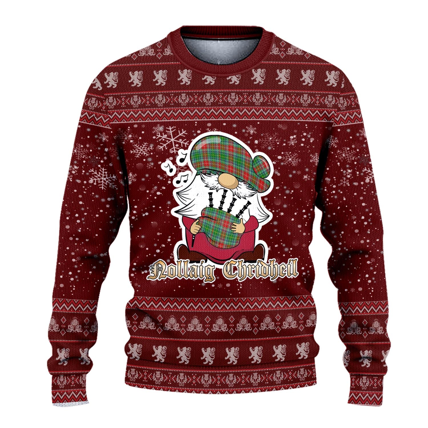 Muirhead Clan Christmas Family Knitted Sweater with Funny Gnome Playing Bagpipes - Tartanvibesclothing