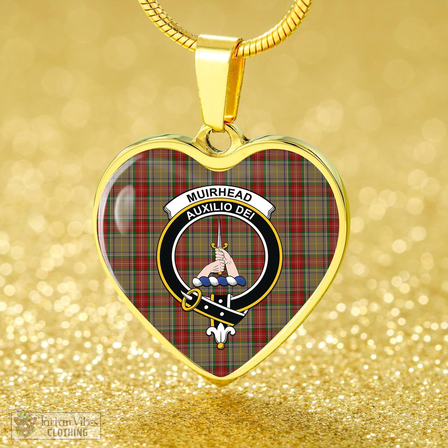 Tartan Vibes Clothing Muirhead Old Tartan Heart Necklace with Family Crest