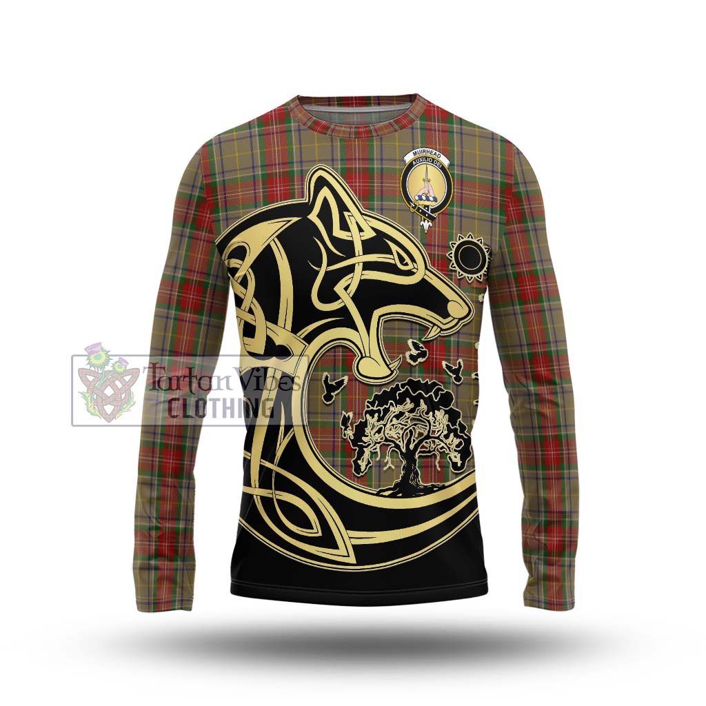 Tartan Vibes Clothing Muirhead Old Tartan Long Sleeve T-Shirt with Family Crest Celtic Wolf Style