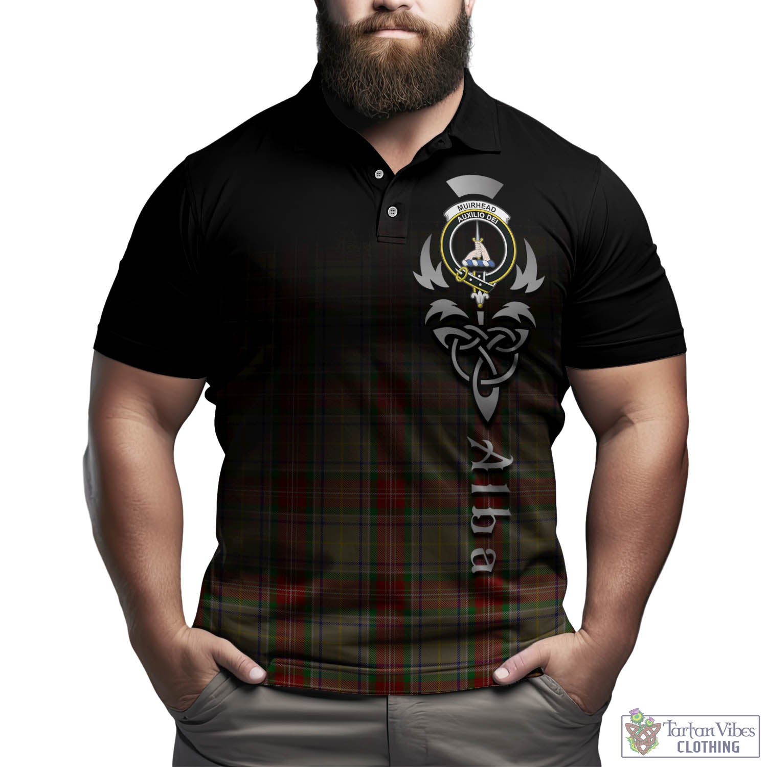 Tartan Vibes Clothing Muirhead Old Tartan Polo Shirt Featuring Alba Gu Brath Family Crest Celtic Inspired