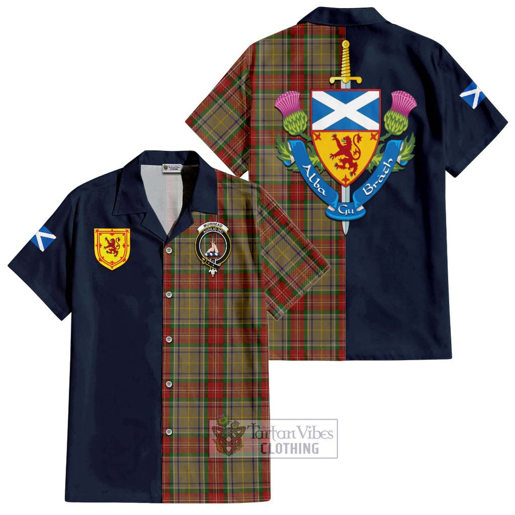 Tartan Vibes Clothing Muirhead Old Tartan Short Sleeve Button Shirt with Scottish Lion Royal Arm Half Style