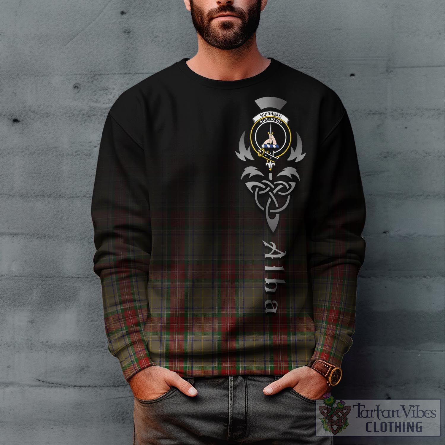 Tartan Vibes Clothing Muirhead Old Tartan Sweatshirt Featuring Alba Gu Brath Family Crest Celtic Inspired