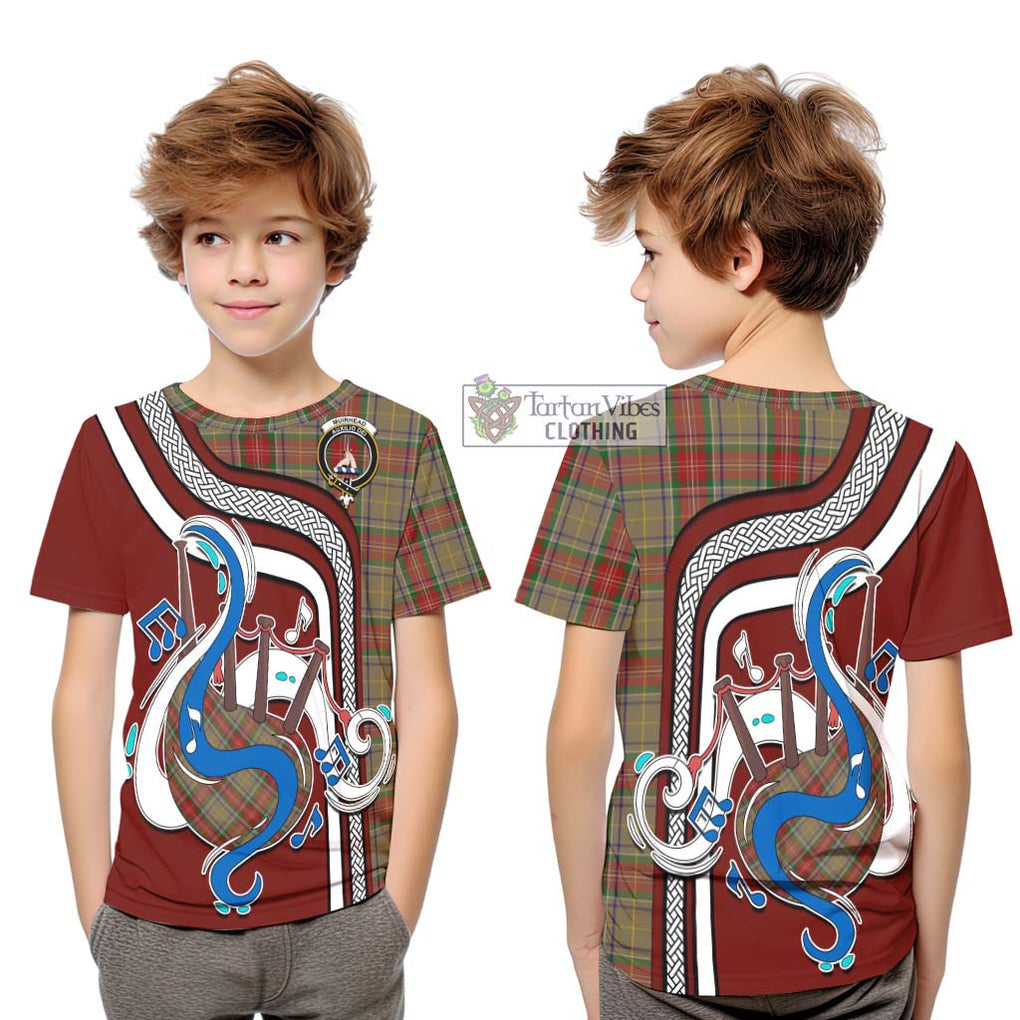 Tartan Vibes Clothing Muirhead Old Tartan Kid T-Shirt with Epic Bagpipe Style