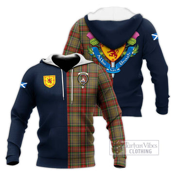 Muirhead Old Tartan Knitted Hoodie with Scottish Lion Royal Arm Half Style