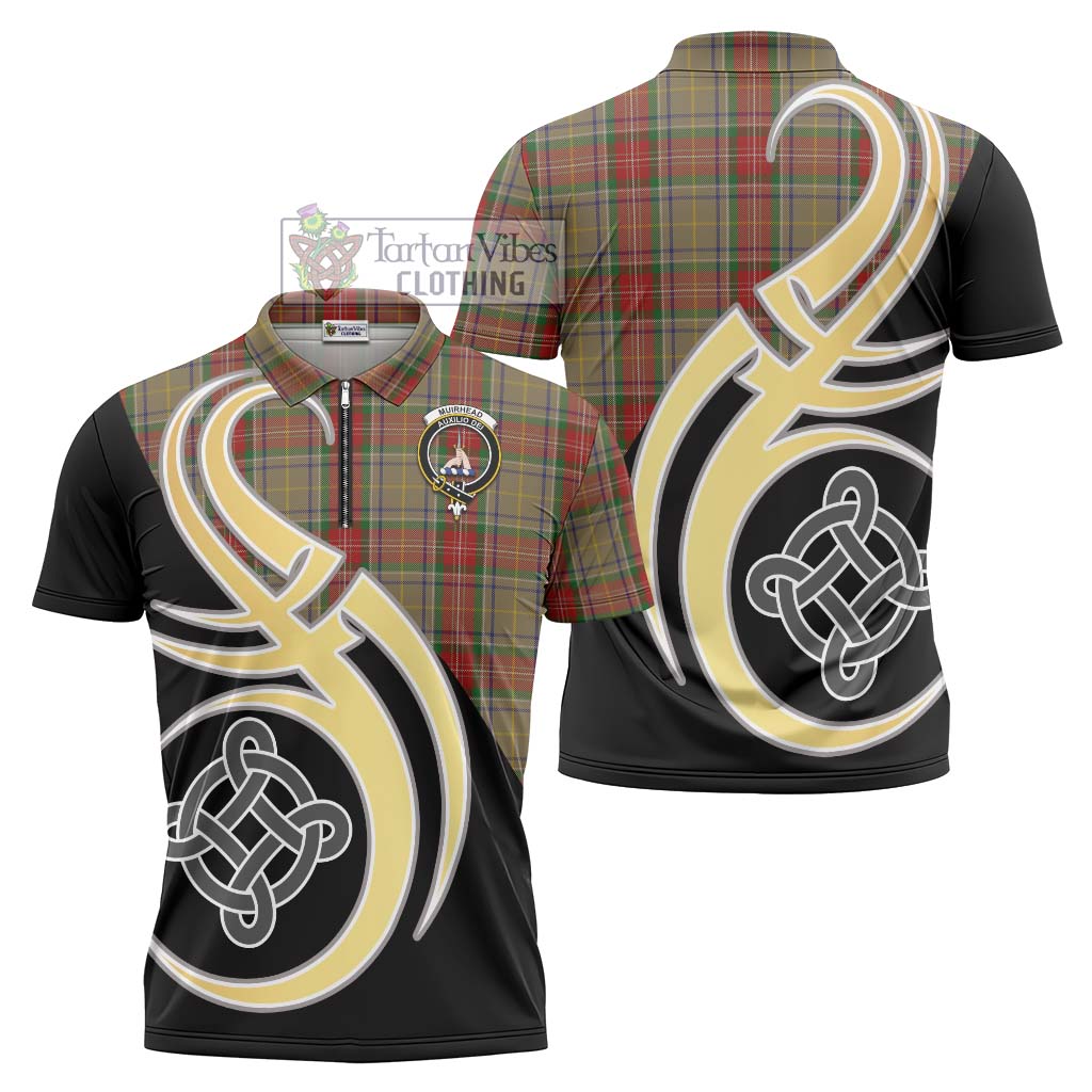 Tartan Vibes Clothing Muirhead Old Tartan Zipper Polo Shirt with Family Crest and Celtic Symbol Style