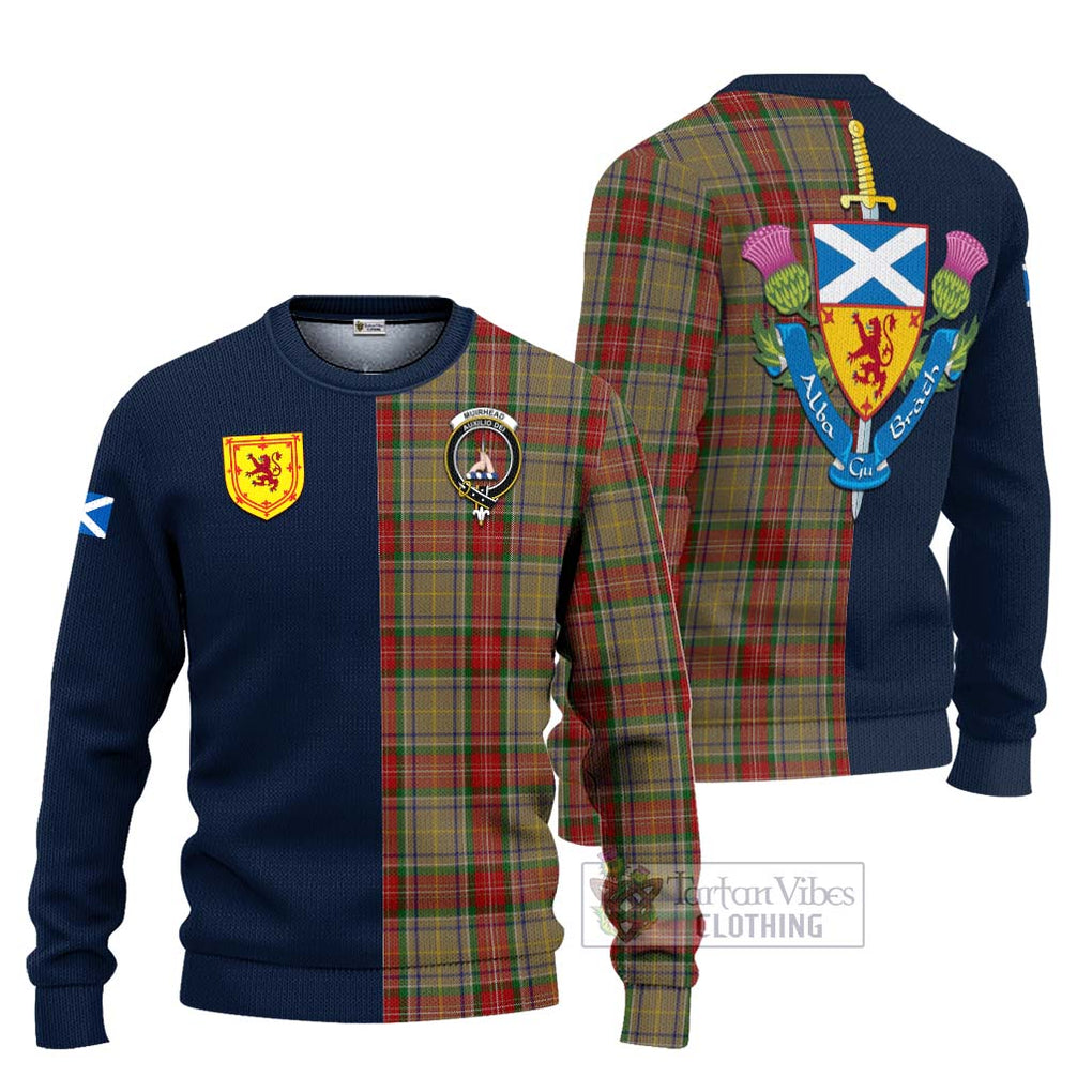 Tartan Vibes Clothing Muirhead Old Tartan Knitted Sweater with Scottish Lion Royal Arm Half Style