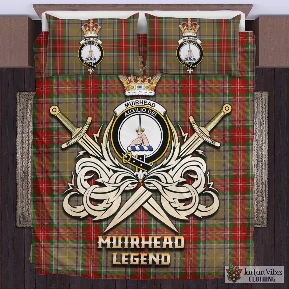 Tartan Vibes Clothing Muirhead Old Tartan Bedding Set with Clan Crest and the Golden Sword of Courageous Legacy