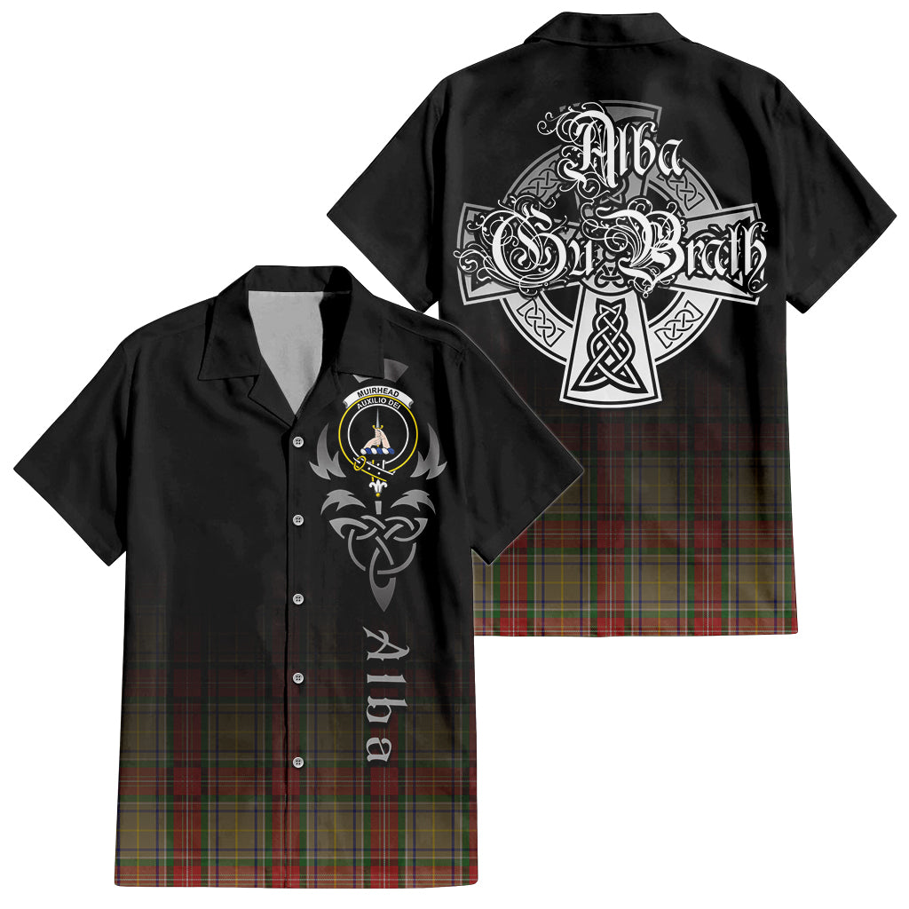 Tartan Vibes Clothing Muirhead Old Tartan Short Sleeve Button Up Featuring Alba Gu Brath Family Crest Celtic Inspired