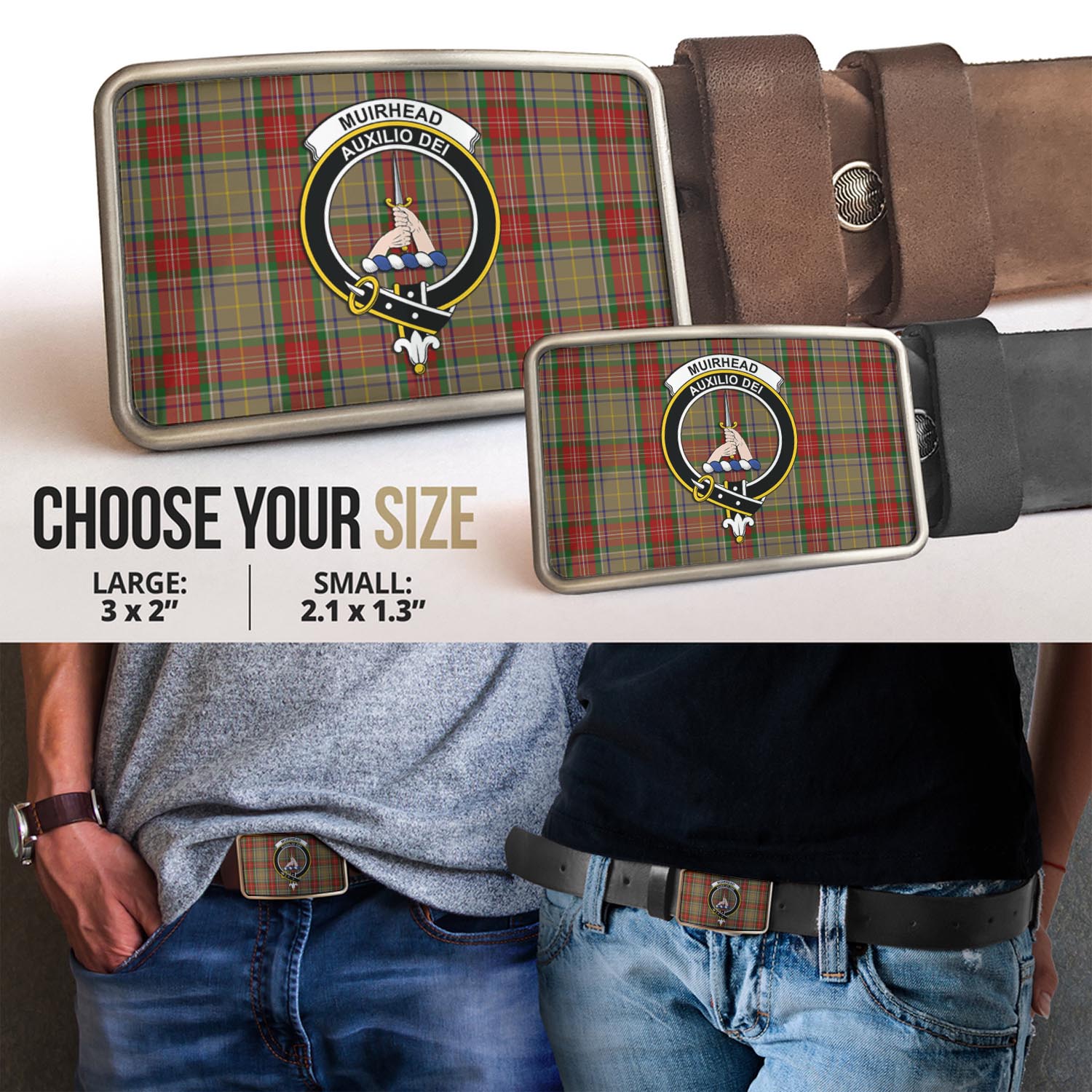 Muirhead Old Tartan Belt Buckles with Family Crest - Tartanvibesclothing