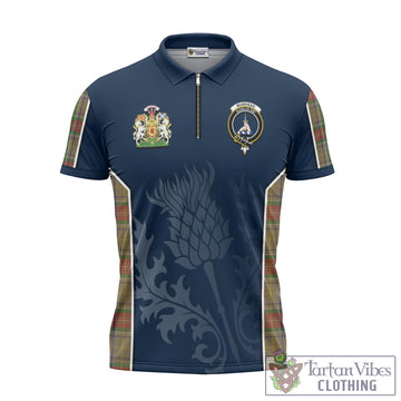 Muirhead Old Tartan Zipper Polo Shirt with Family Crest and Scottish Thistle Vibes Sport Style