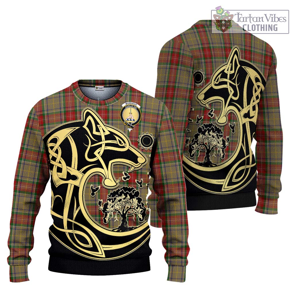 Tartan Vibes Clothing Muirhead Old Tartan Knitted Sweater with Family Crest Celtic Wolf Style