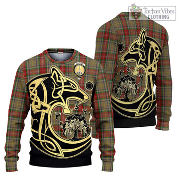 Muirhead Old Tartan Knitted Sweater with Family Crest Celtic Wolf Style