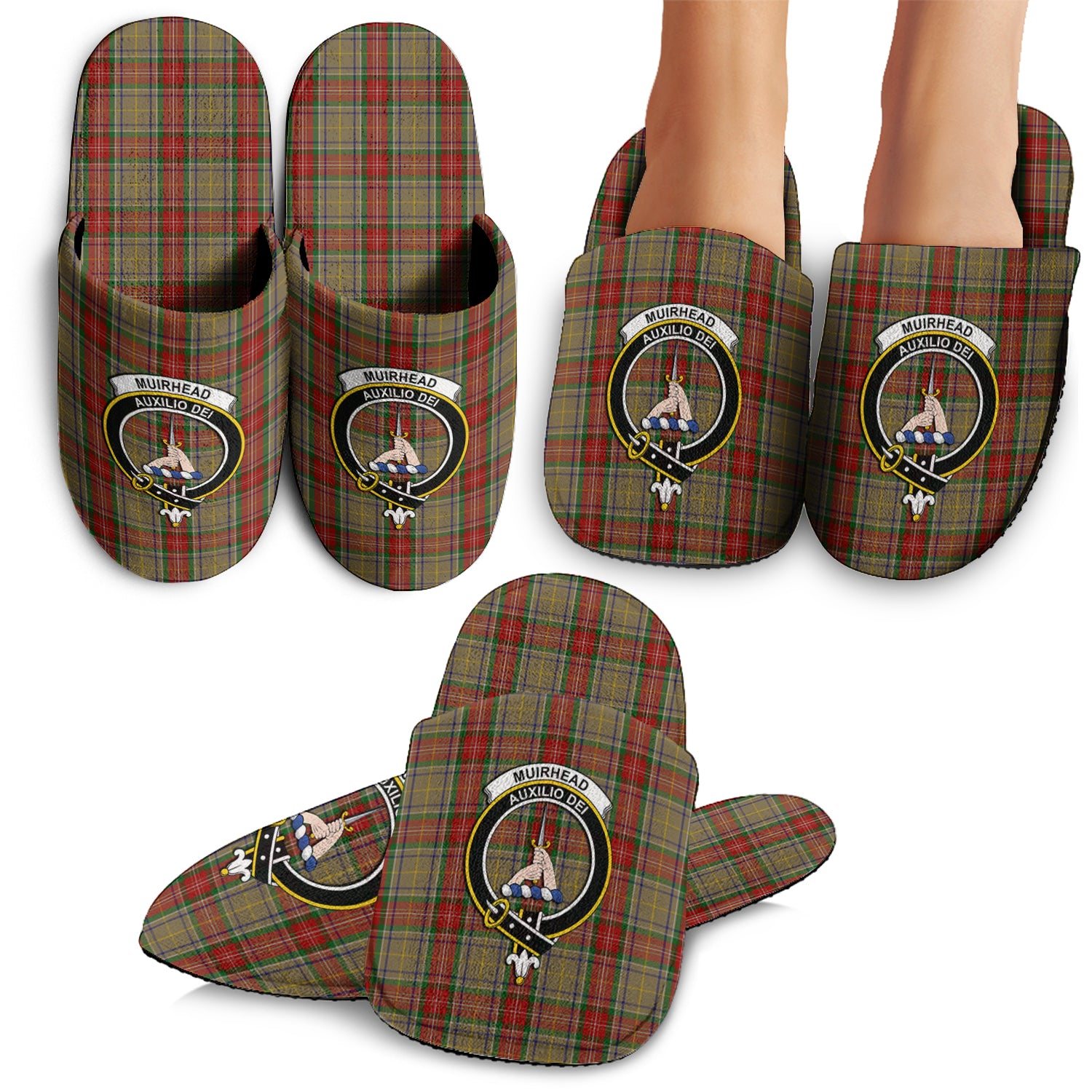 Muirhead Old Tartan Home Slippers with Family Crest - Tartan Vibes Clothing