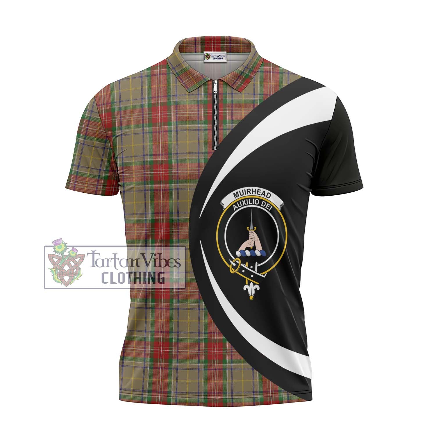 Tartan Vibes Clothing Muirhead Old Tartan Zipper Polo Shirt with Family Crest Circle Style