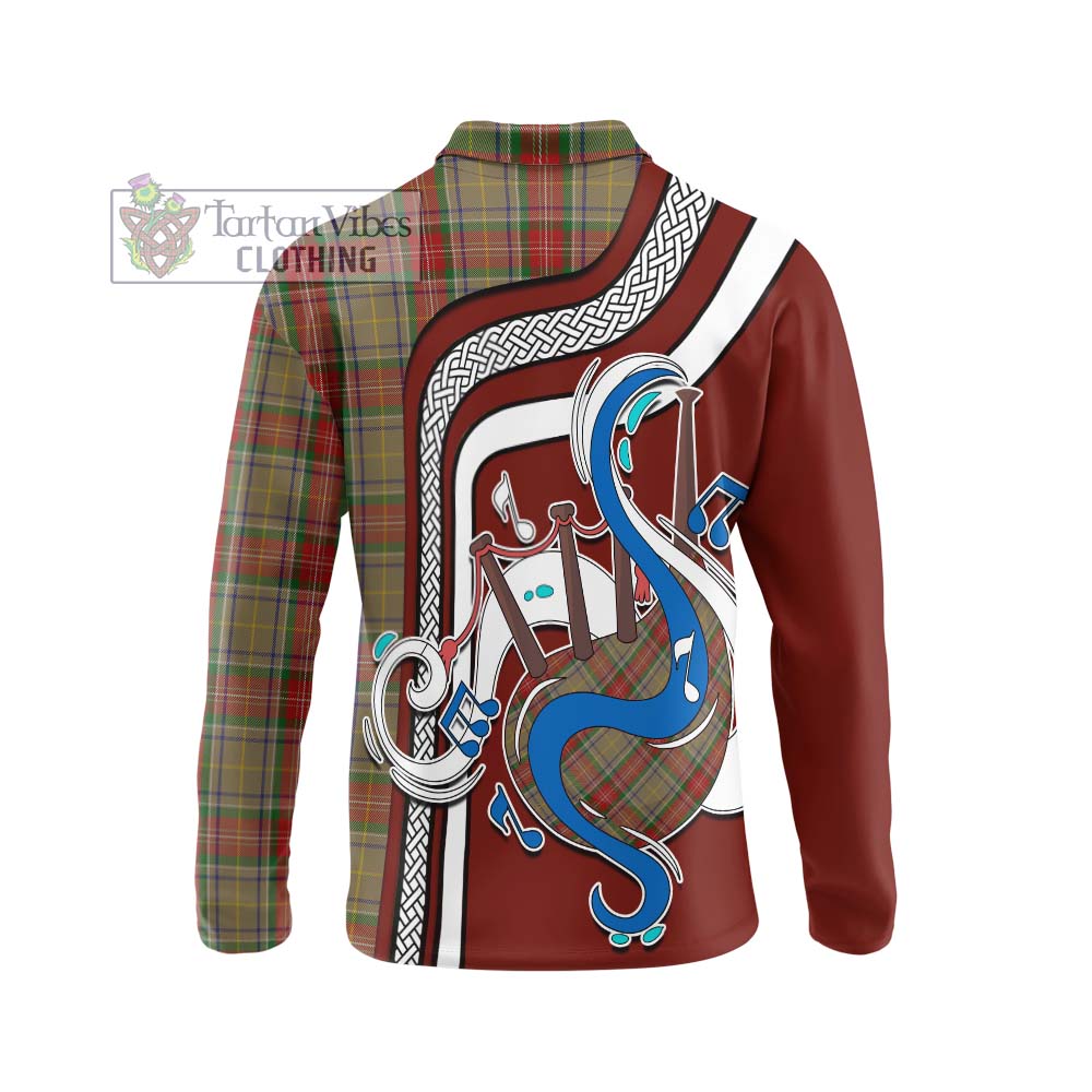 Tartan Vibes Clothing Muirhead Old Tartan Long Sleeve Polo Shirt with Epic Bagpipe Style