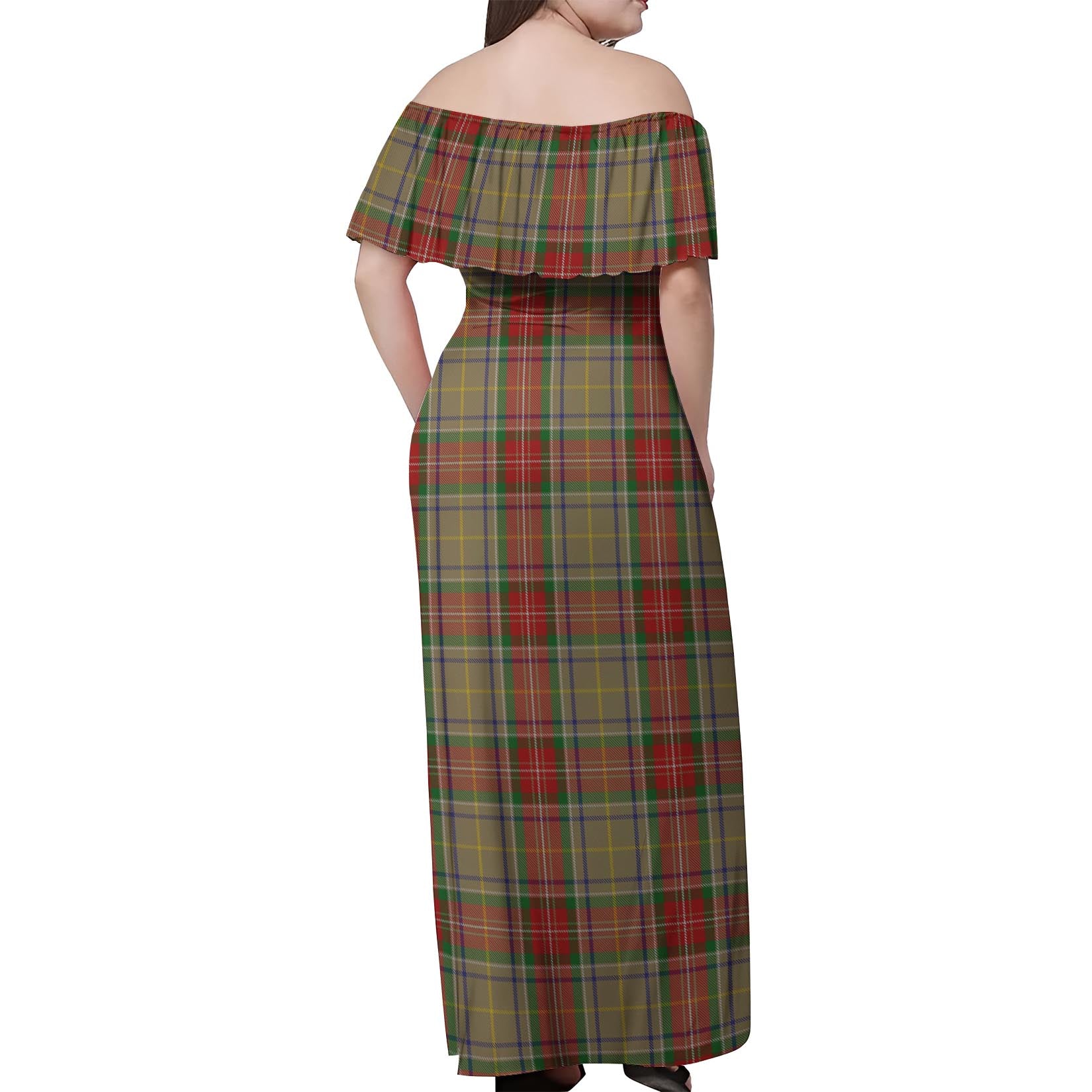 Muirhead Old Tartan Off Shoulder Long Dress - Tartanvibesclothing