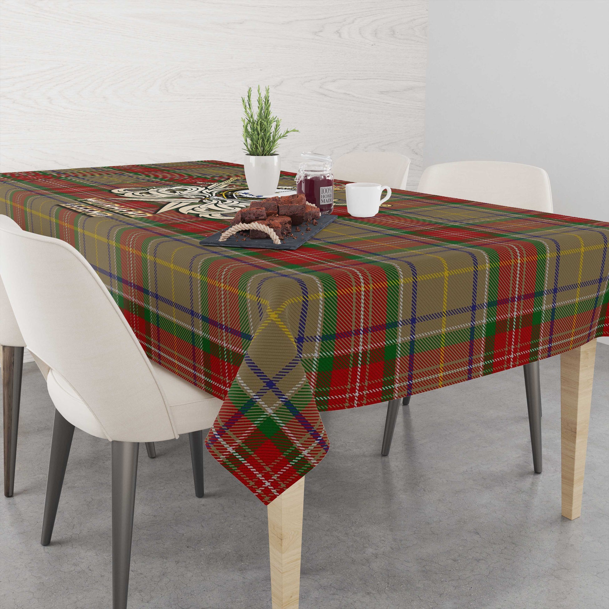 Tartan Vibes Clothing Muirhead Old Tartan Tablecloth with Clan Crest and the Golden Sword of Courageous Legacy