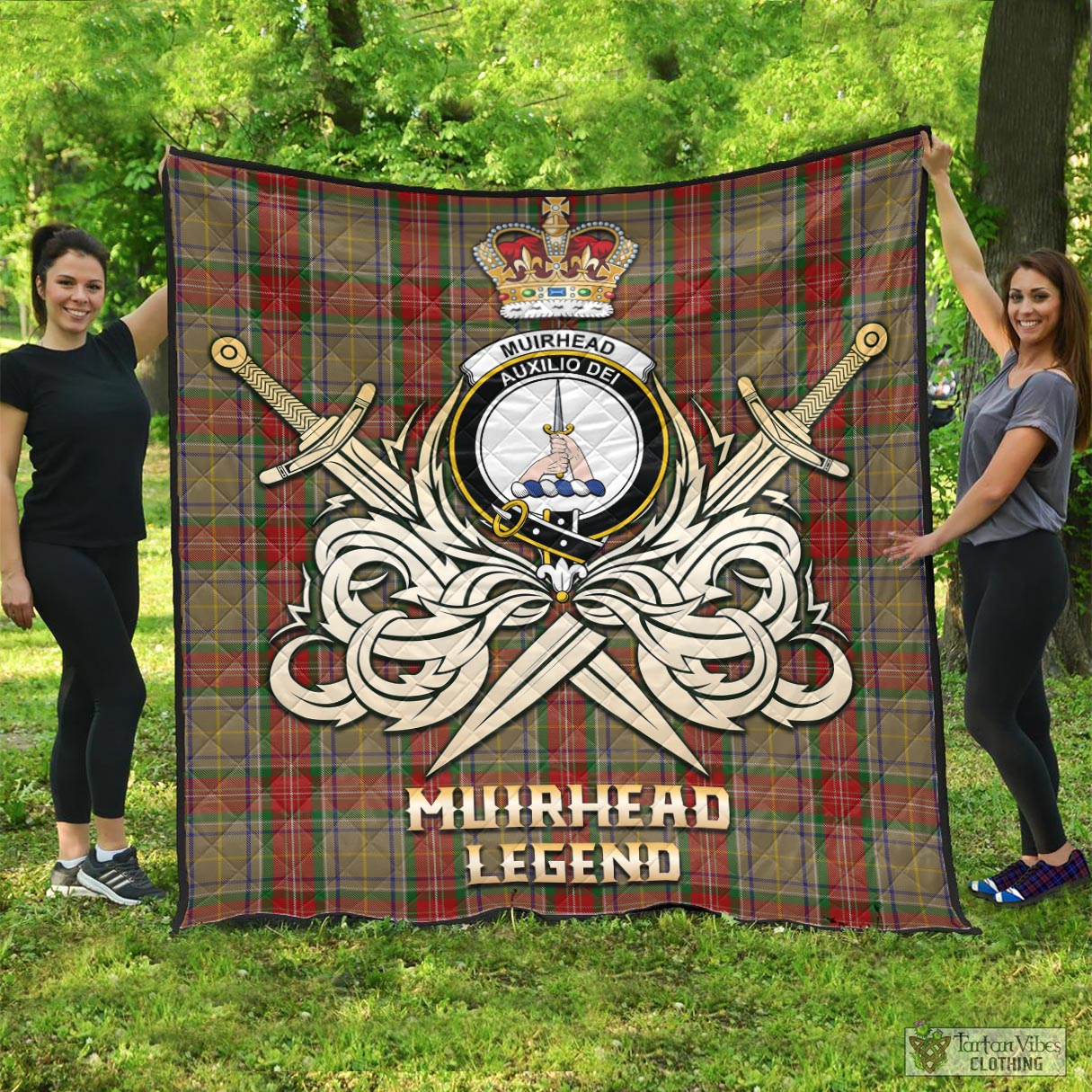 Tartan Vibes Clothing Muirhead Old Tartan Quilt with Clan Crest and the Golden Sword of Courageous Legacy