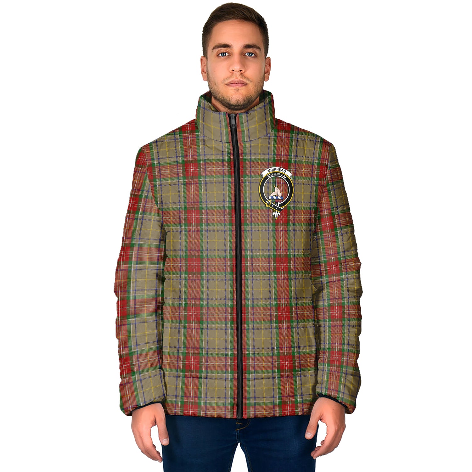 Muirhead Old Tartan Padded Jacket with Family Crest - Tartan Vibes Clothing