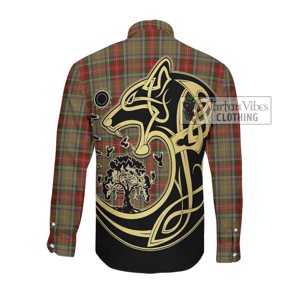 Tartan Vibes Clothing Muirhead Old Tartan Long Sleeve Button Shirt with Family Crest Celtic Wolf Style