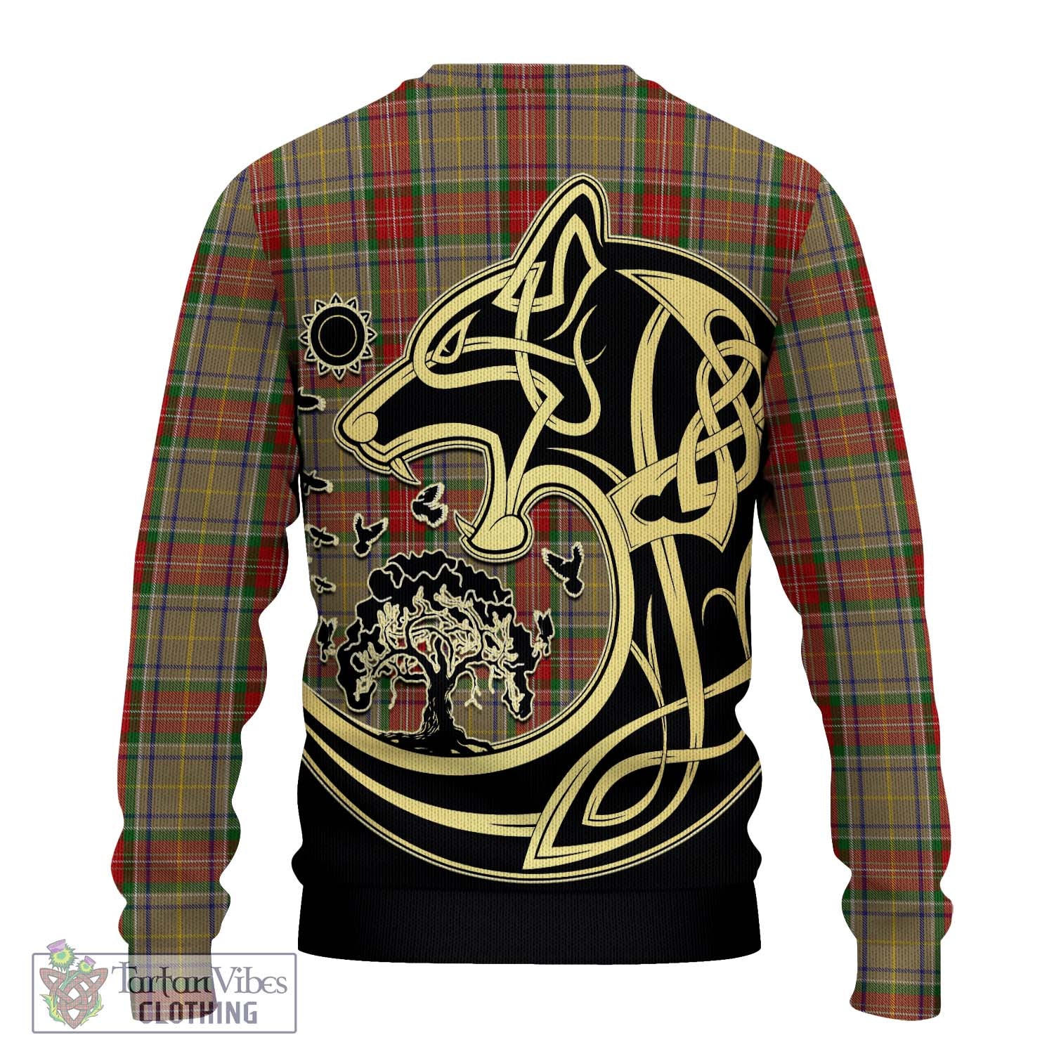 Tartan Vibes Clothing Muirhead Old Tartan Knitted Sweater with Family Crest Celtic Wolf Style