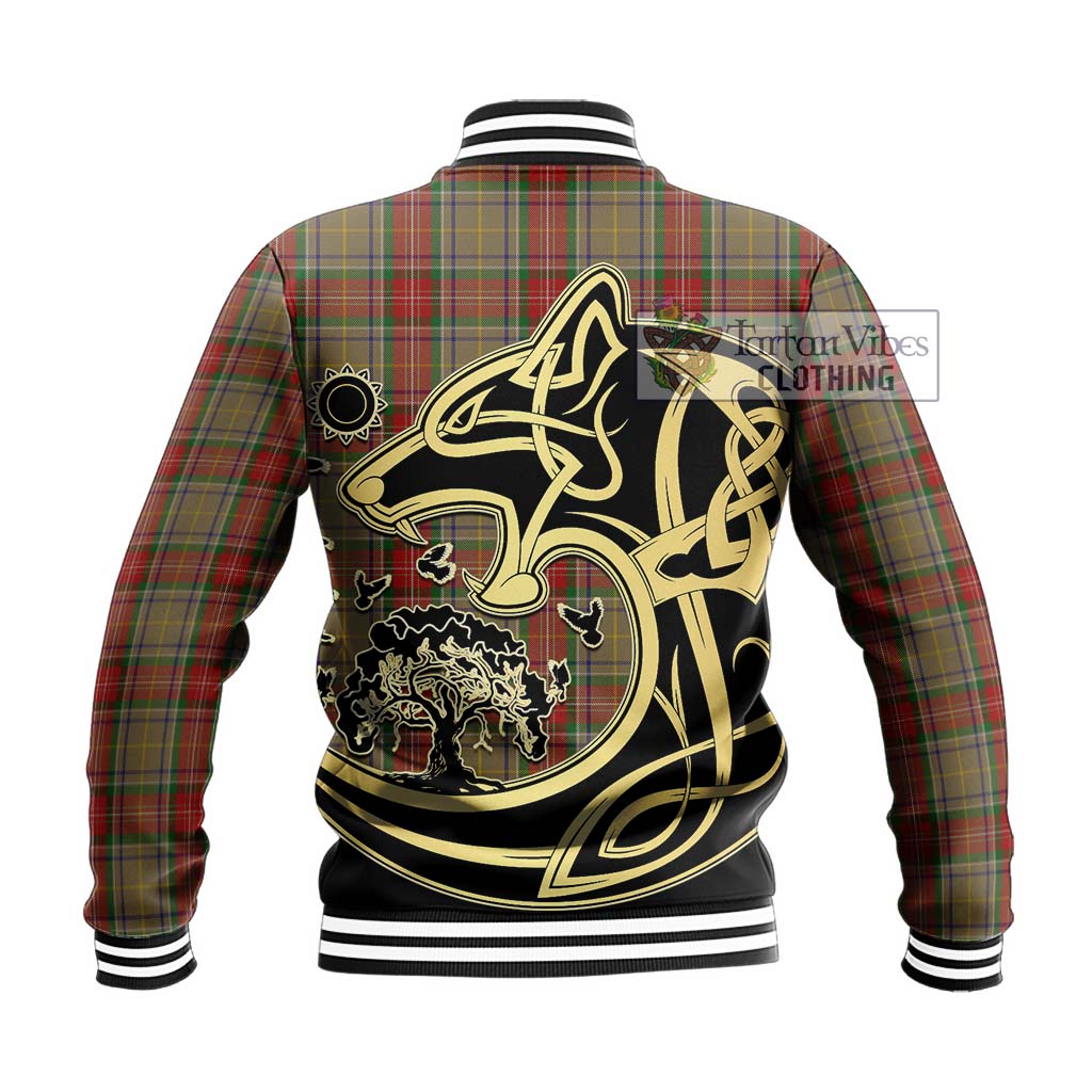 Tartan Vibes Clothing Muirhead Old Tartan Baseball Jacket with Family Crest Celtic Wolf Style