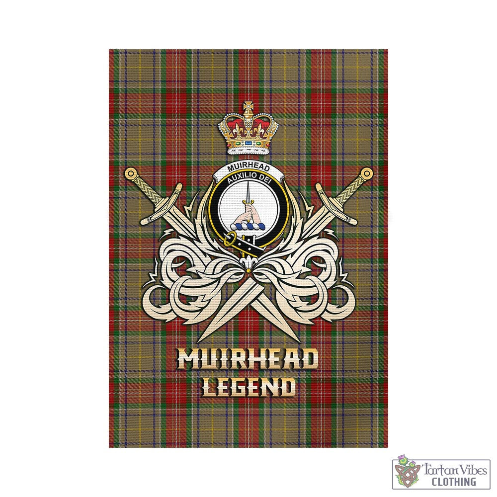 Tartan Vibes Clothing Muirhead Old Tartan Flag with Clan Crest and the Golden Sword of Courageous Legacy