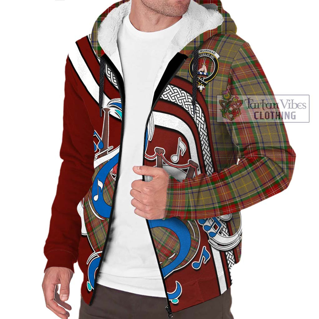 Muirhead Old Tartan Sherpa Hoodie with Epic Bagpipe Style Unisex - Tartanvibesclothing Shop