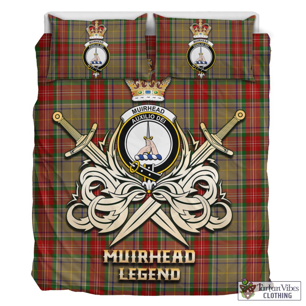 Tartan Vibes Clothing Muirhead Old Tartan Bedding Set with Clan Crest and the Golden Sword of Courageous Legacy