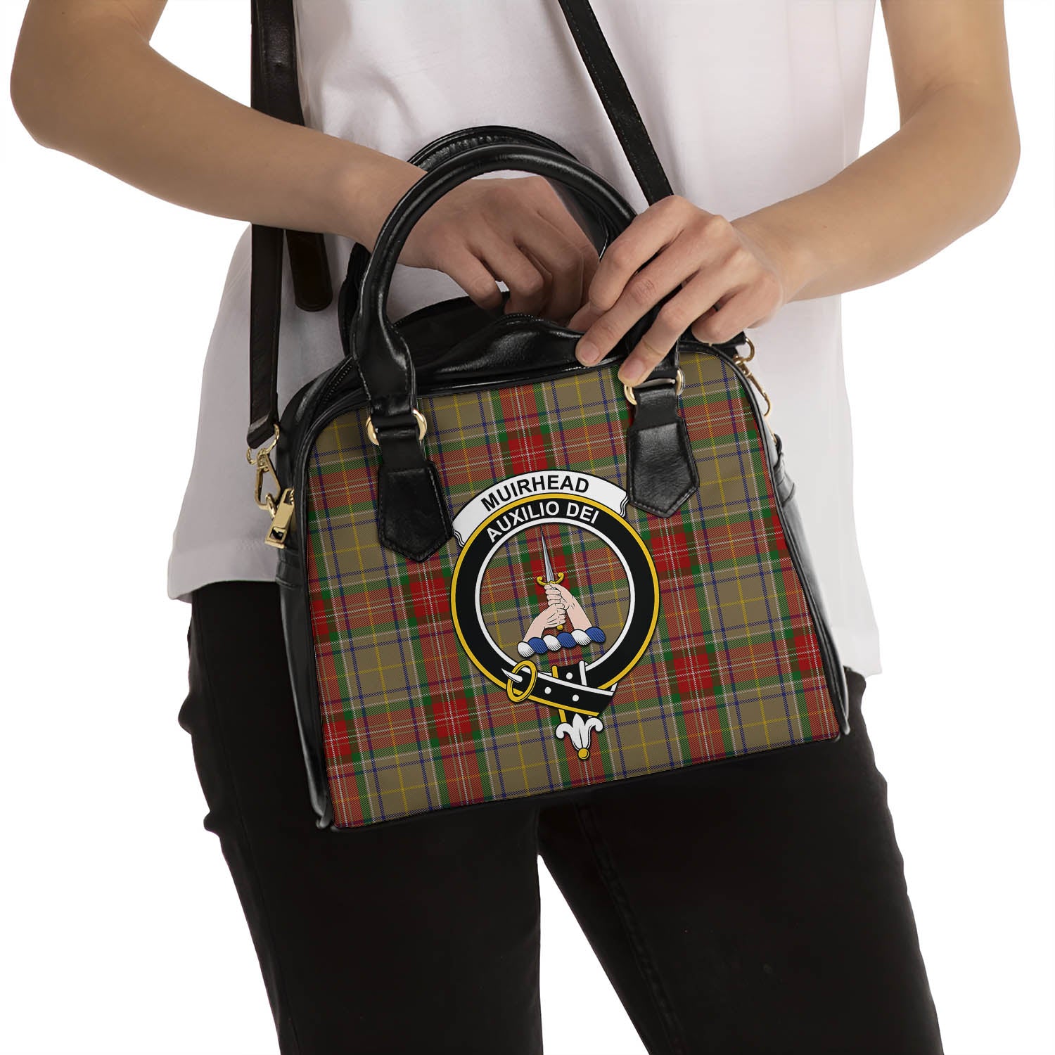 Muirhead Old Tartan Shoulder Handbags with Family Crest - Tartanvibesclothing