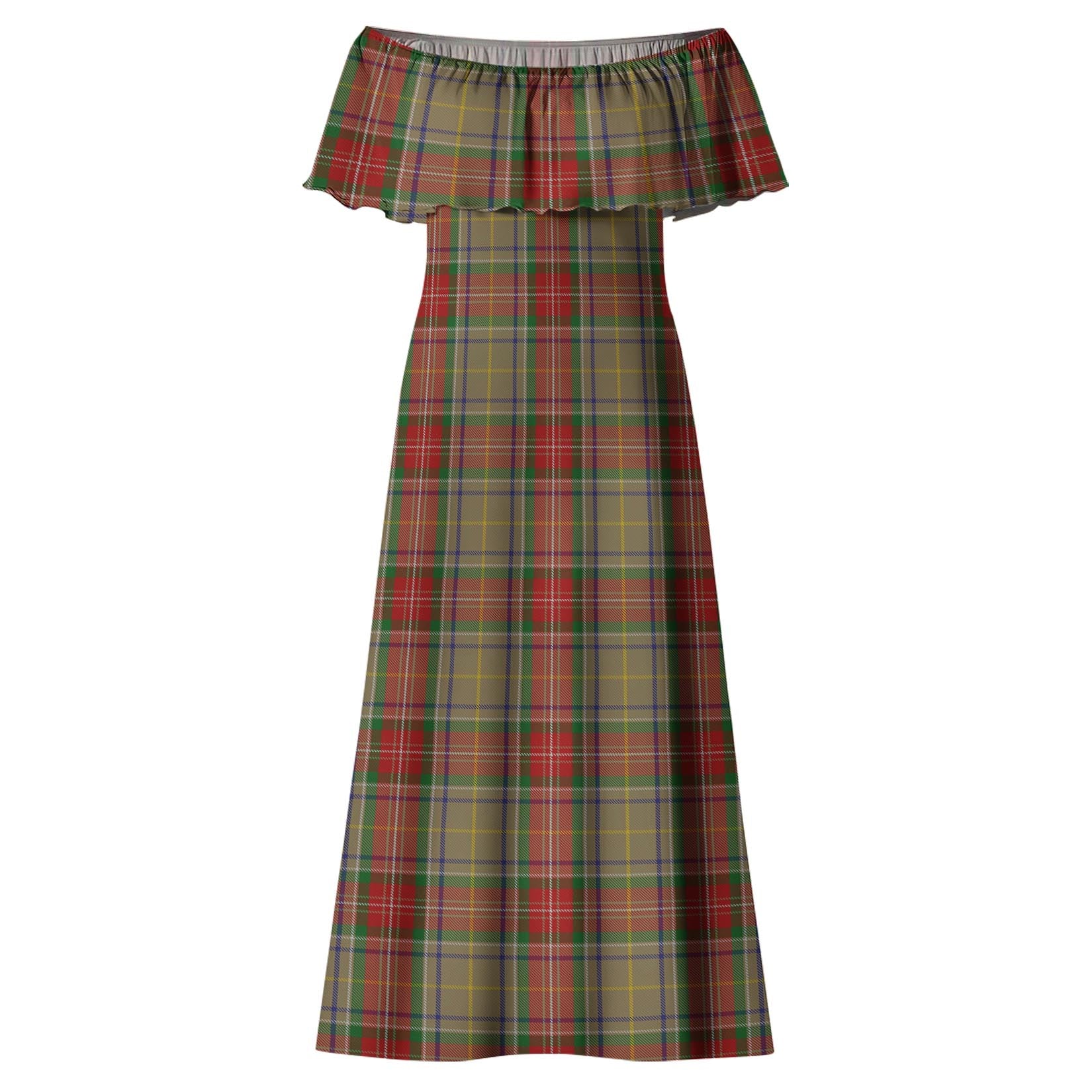 Muirhead Old Tartan Off Shoulder Long Dress - Tartanvibesclothing