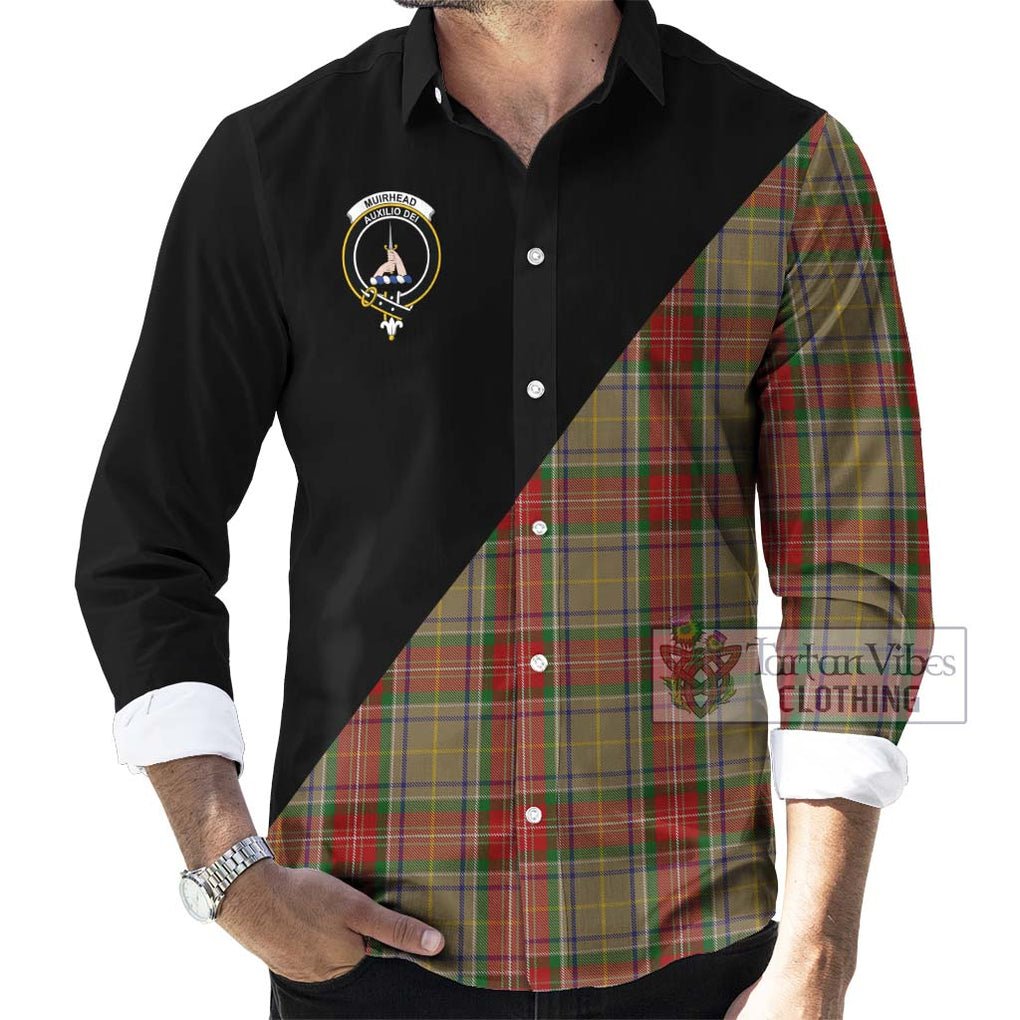 Muirhead Old Tartan Long Sleeve Button Shirt with Family Crest and Military Logo Style - Tartanvibesclothing Shop