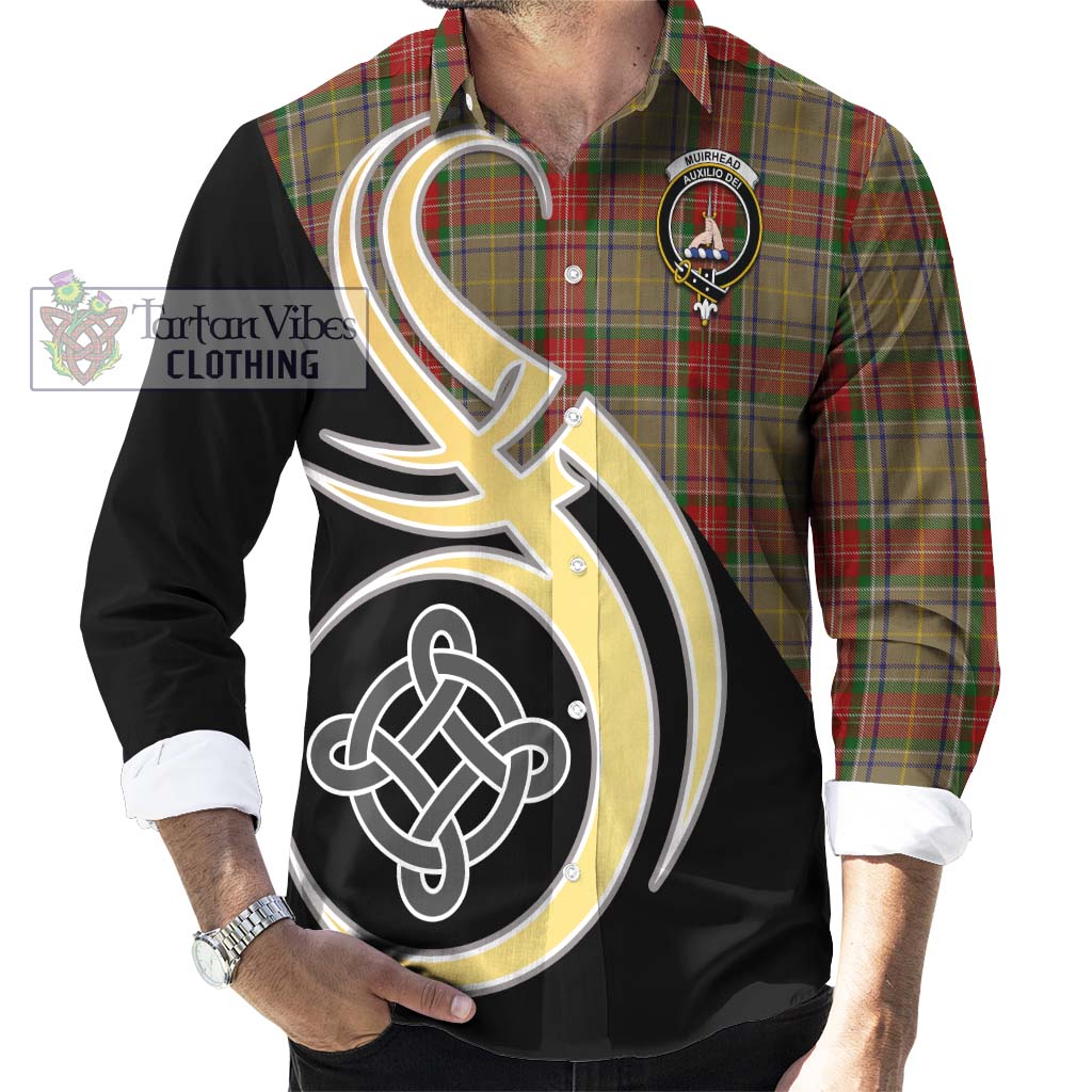 Muirhead Old Tartan Long Sleeve Button Shirt with Family Crest and Celtic Symbol Style - Tartan Vibes Clothing