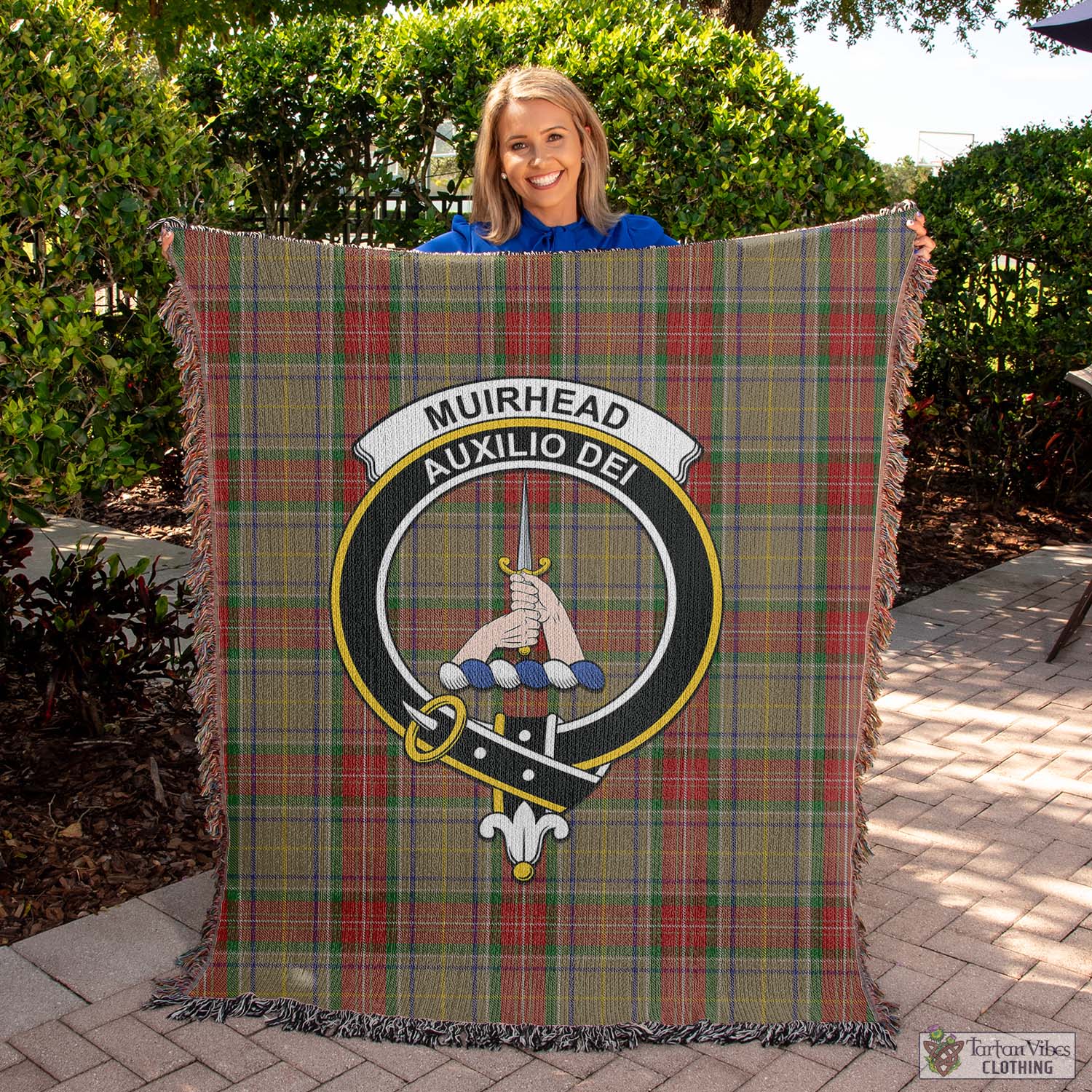 Tartan Vibes Clothing Muirhead Old Tartan Woven Blanket with Family Crest