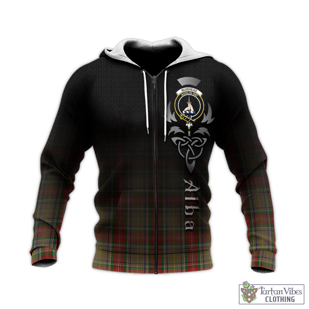 Tartan Vibes Clothing Muirhead Old Tartan Knitted Hoodie Featuring Alba Gu Brath Family Crest Celtic Inspired