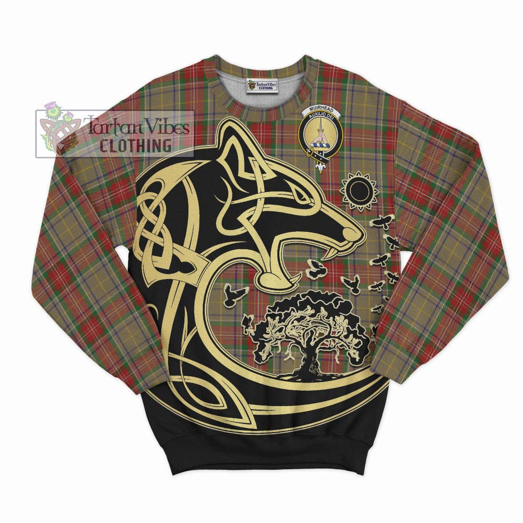 Muirhead Old Tartan Sweatshirt with Family Crest Celtic Wolf Style - Tartan Vibes Clothing