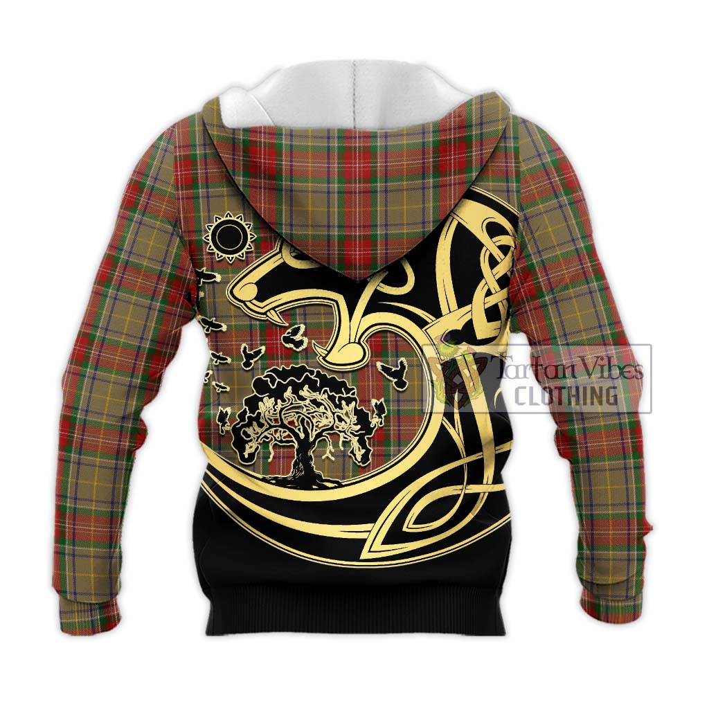 Tartan Vibes Clothing Muirhead Old Tartan Knitted Hoodie with Family Crest Celtic Wolf Style