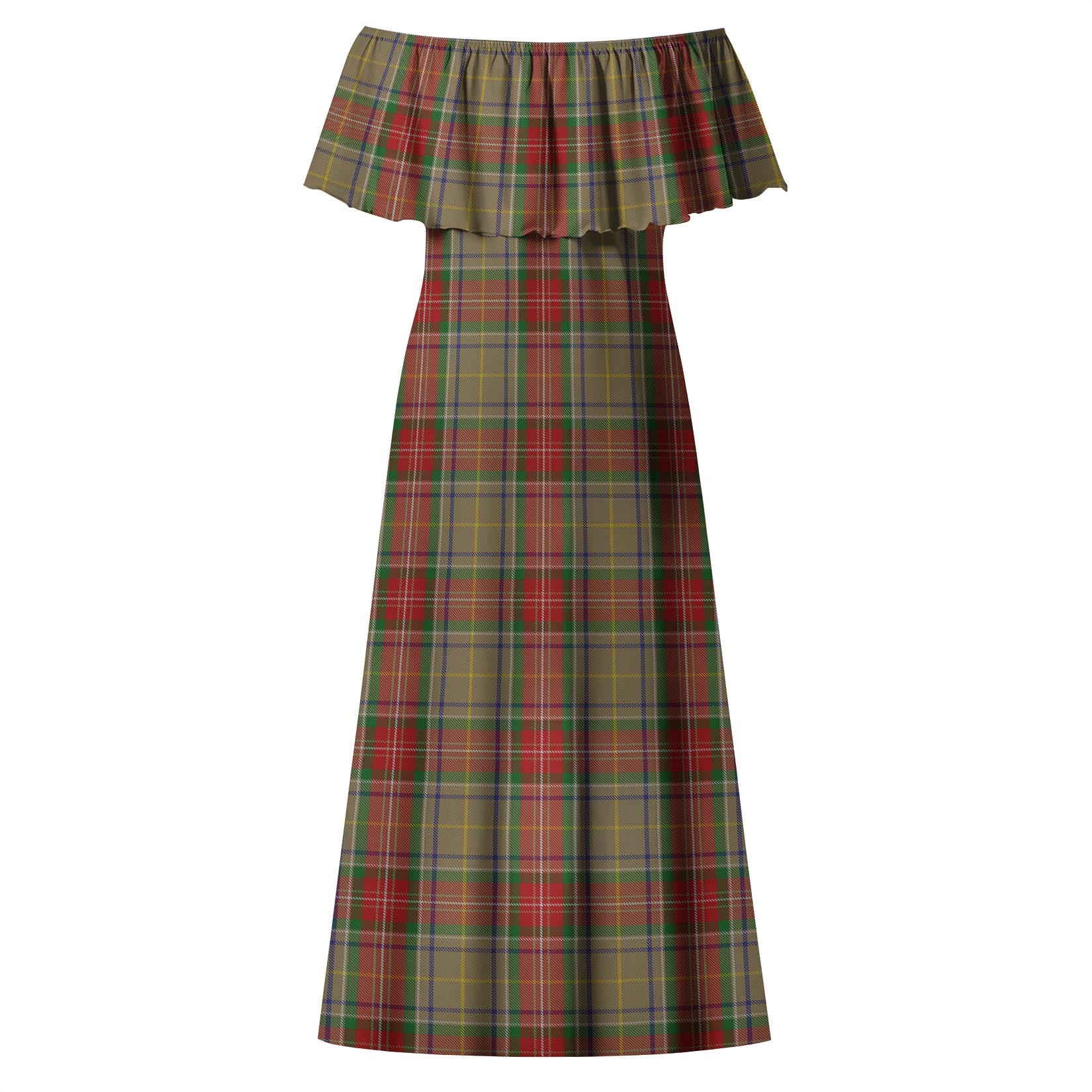 Muirhead Old Tartan Off Shoulder Long Dress - Tartanvibesclothing