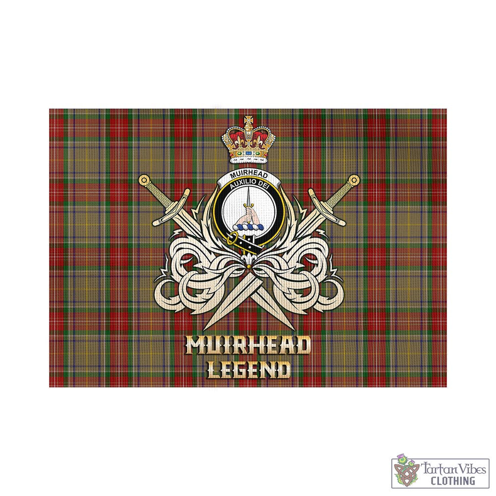 Tartan Vibes Clothing Muirhead Old Tartan Flag with Clan Crest and the Golden Sword of Courageous Legacy