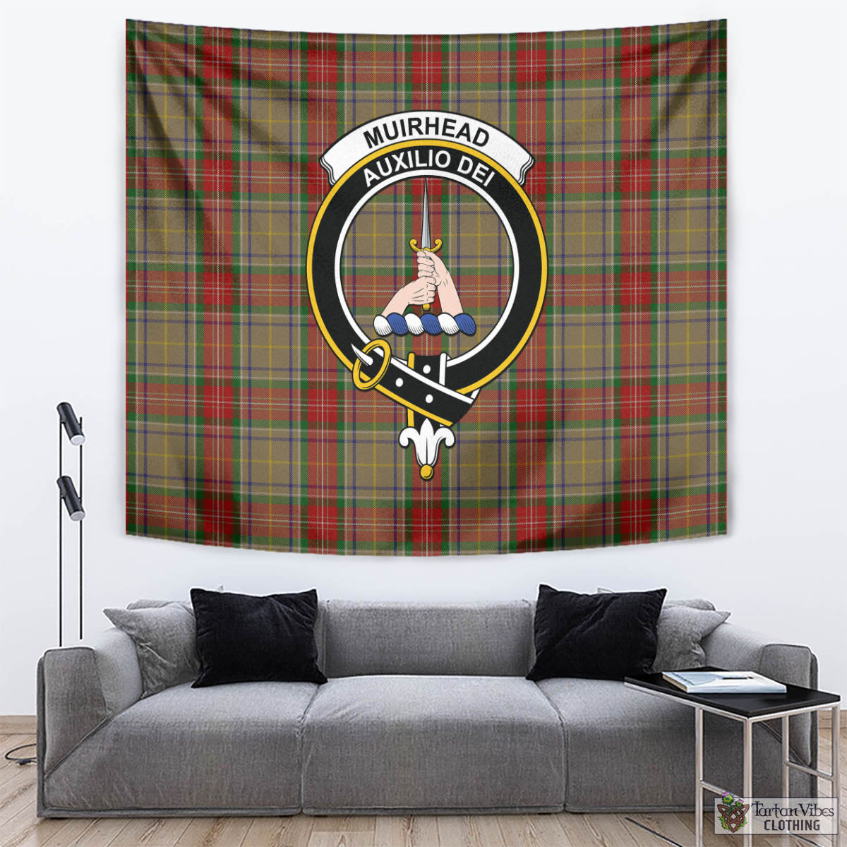 Tartan Vibes Clothing Muirhead Old Tartan Tapestry Wall Hanging and Home Decor for Room with Family Crest